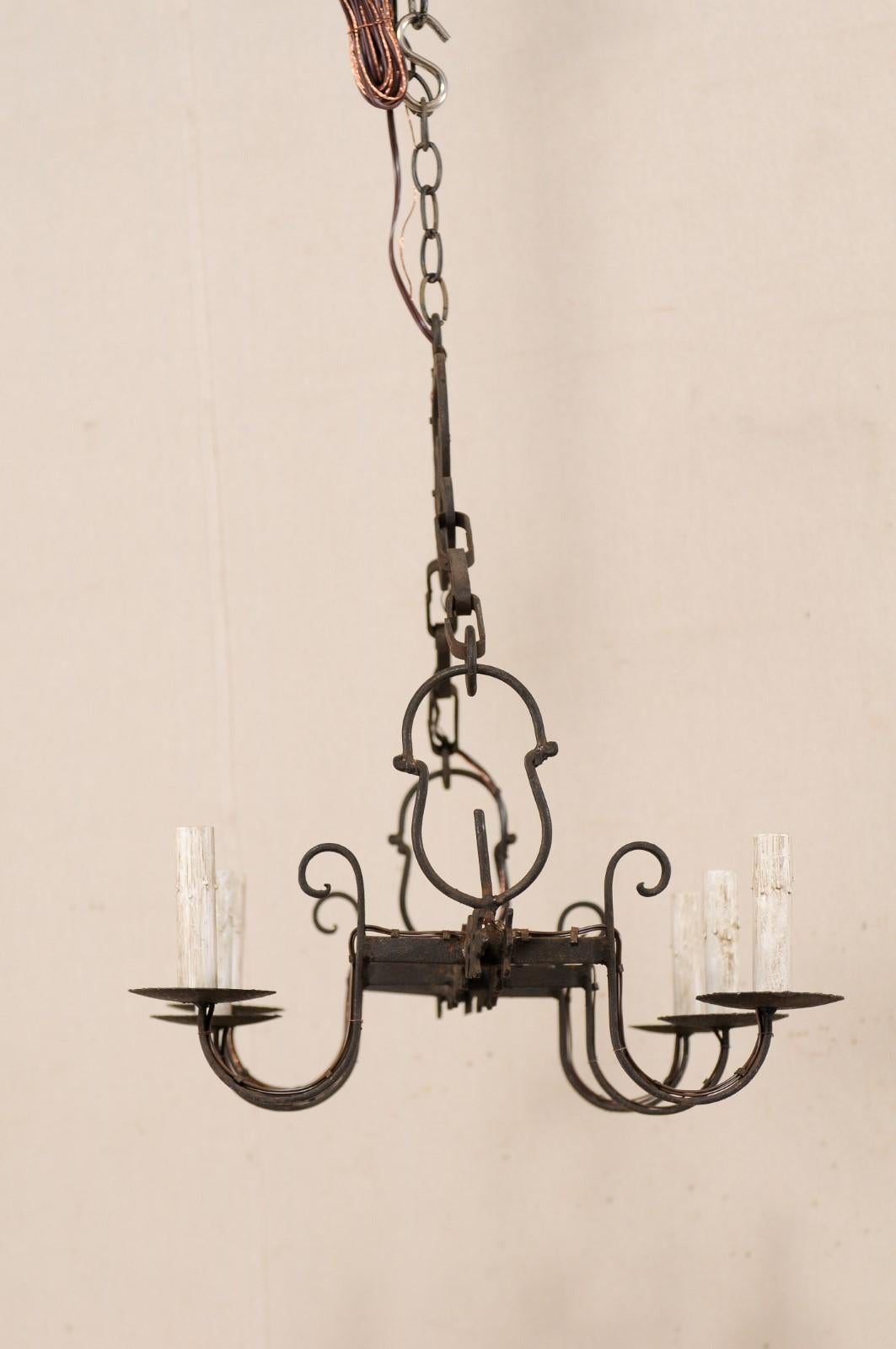 French Rectangular Six-Light Iron Chandelier w/C-Scroll Accent, Rewired for US For Sale 2