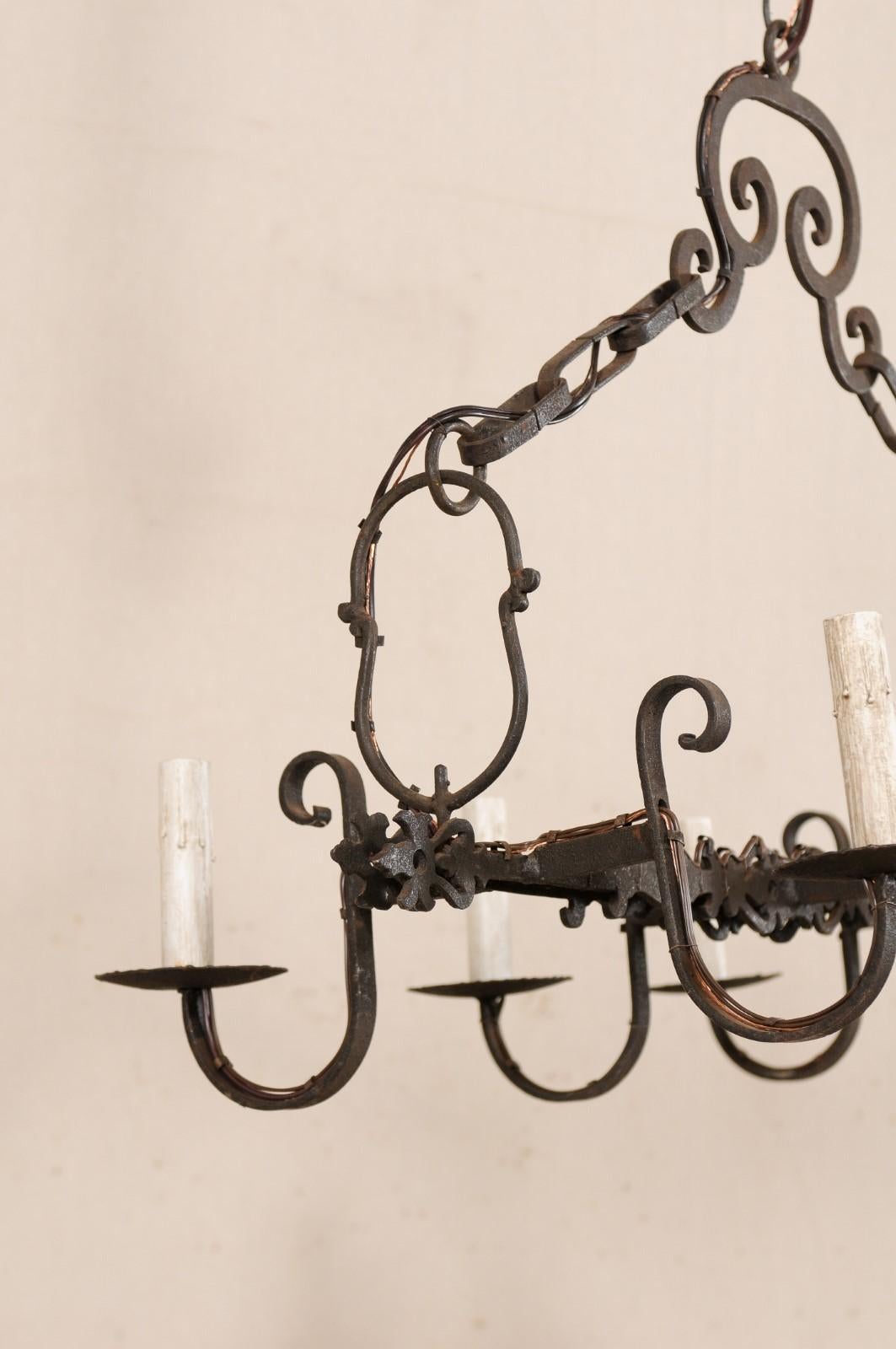 French Rectangular Six-Light Iron Chandelier w/C-Scroll Accent, Rewired for US For Sale 4