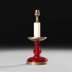 A French 20th Century Red Cut Glass Candlestick Lamp