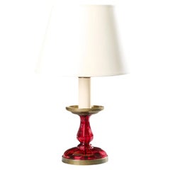A French 20th Century Red Cut Glass Candlestick Lamp