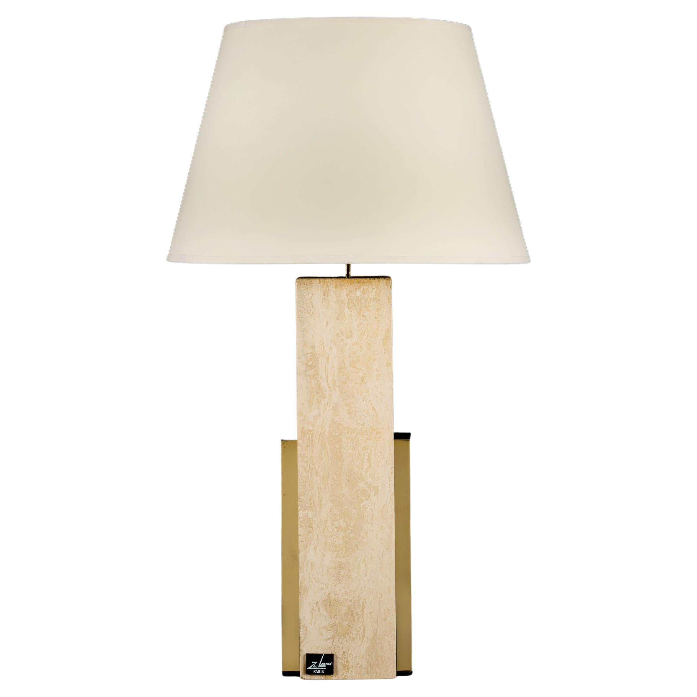 Lampe de table en pierre de travertin du 20e siècle français