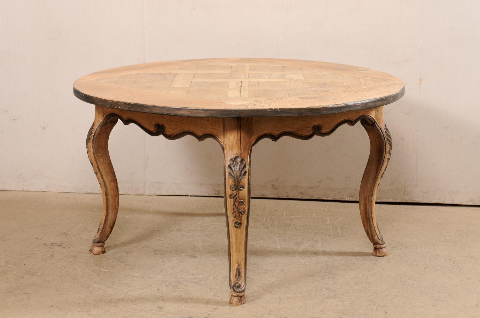 French Round Table W/Lovely Lattice Inlay Top & Scalloped Skirt, 19th C 6