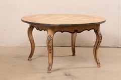 French Round Table W/Lovely Lattice Inlay Top & Scalloped Skirt, 19th C