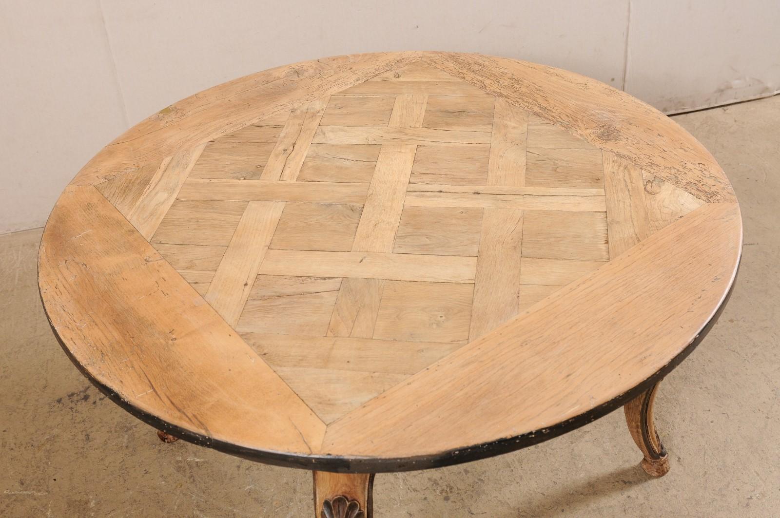 19th Century French Round Table W/Lovely Lattice Inlay Top & Scalloped Skirt, 19th C