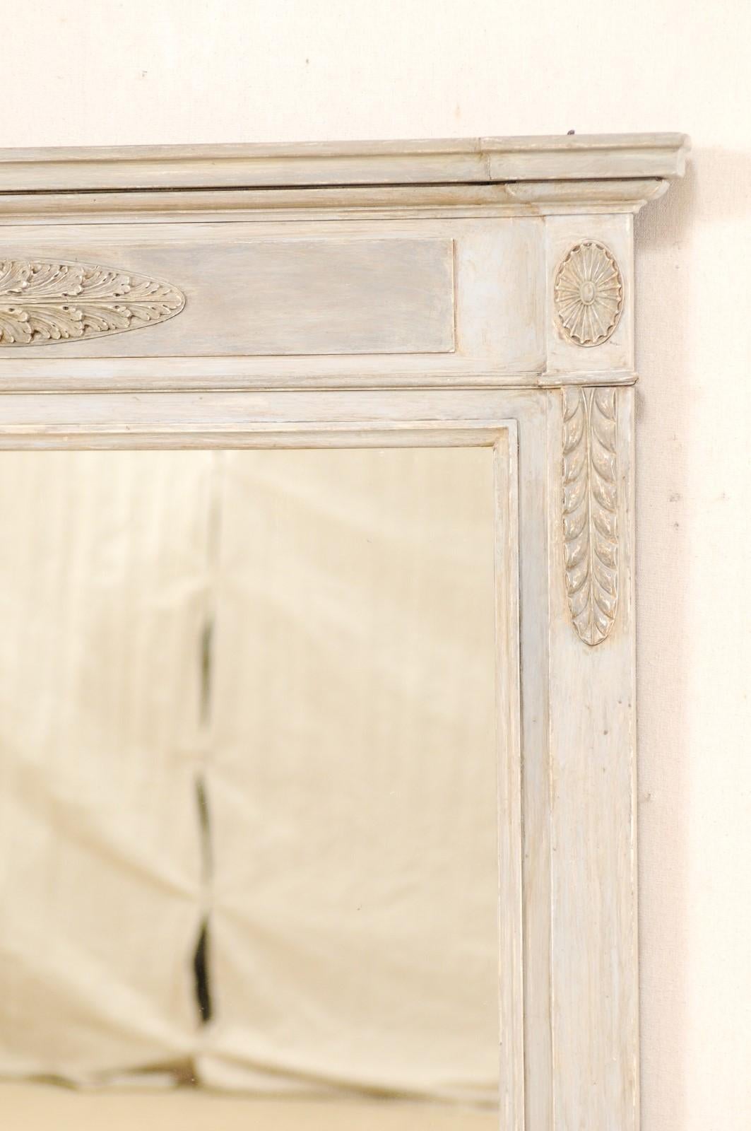 French Tall Carved Wood Mirror in Soft Grey Hues, Mid-20th Century 5