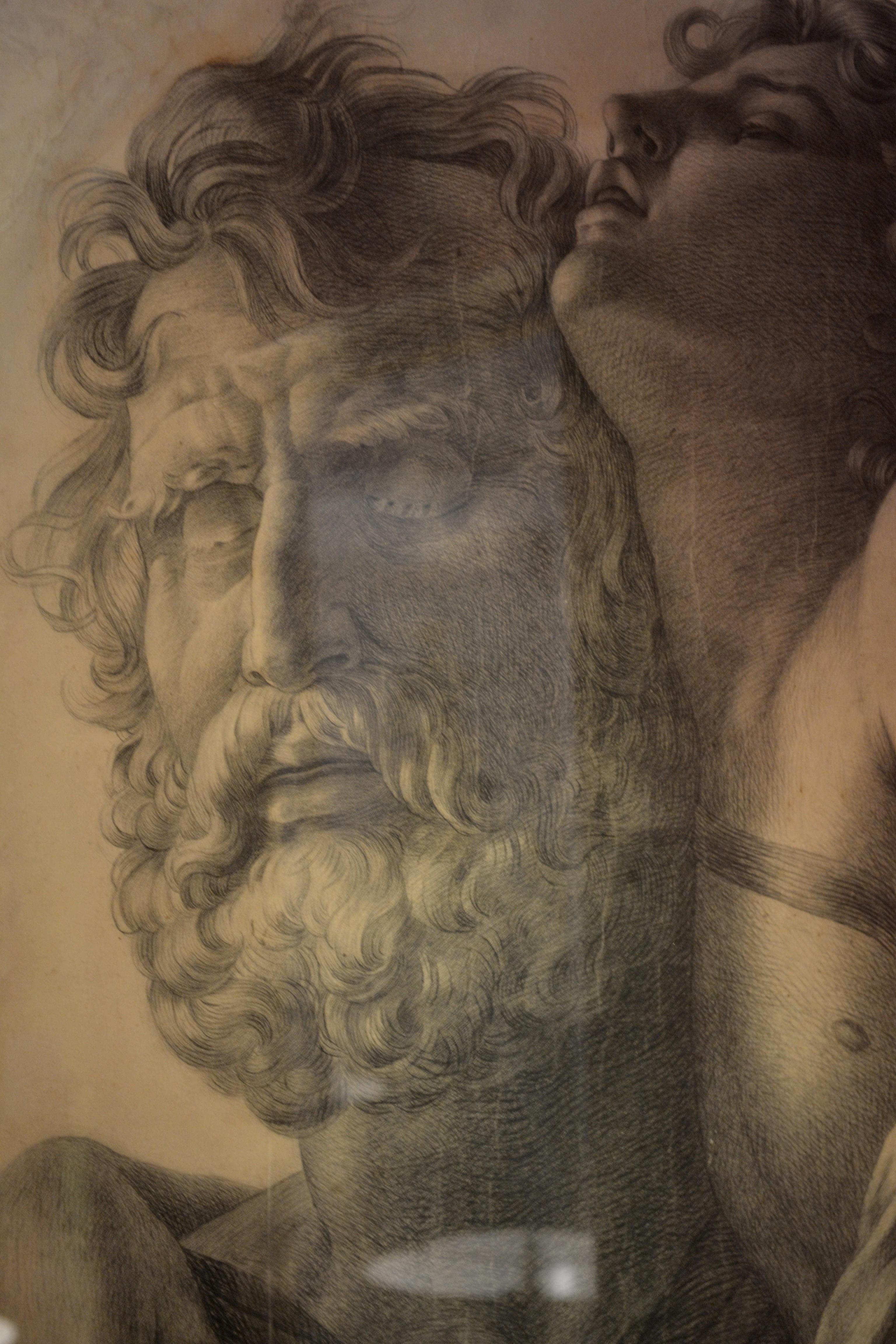 Neoclassical Revival French Academy Drawing of the Byzantine Commander Belisarius after Gerard For Sale