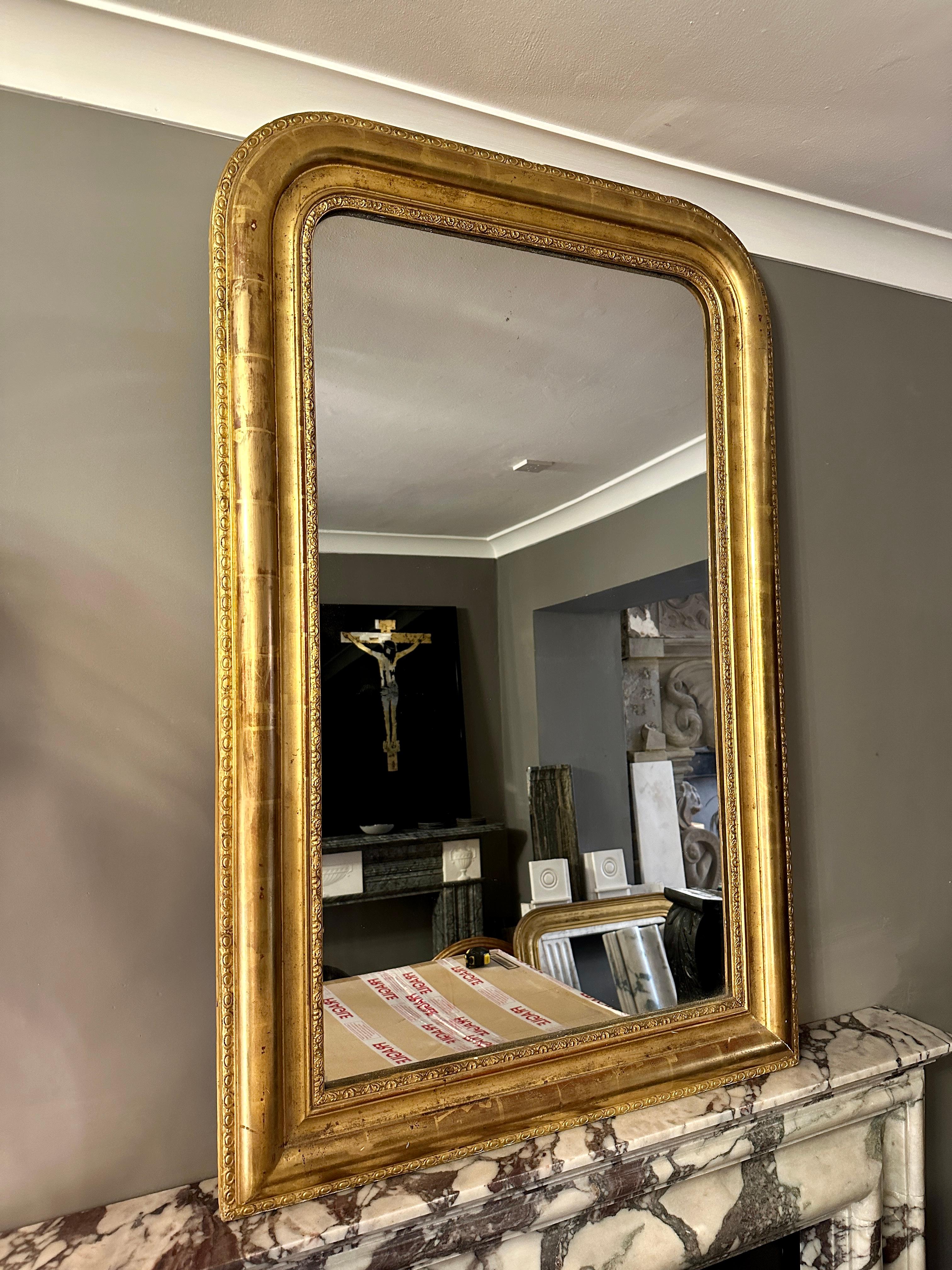 Mid-19th Century A French Antique Louis Philippe Domed Top Gold Gilt Mirror 