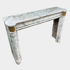 A French Antique Louis XVI Style Arabescato Marble And Ormolu Fireplace Mantel