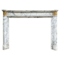 A French Antique Louis XVI Style Arabescato Marble And Ormolu Fireplace Mantel