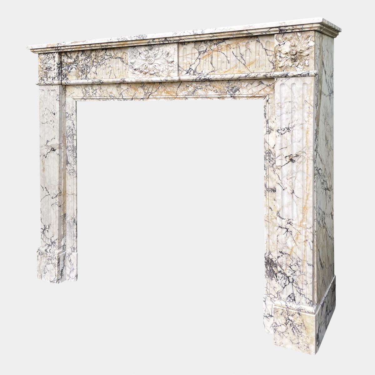 Hand-Carved French Antique Louis XVI Style Marble Fireplace Mantel For Sale