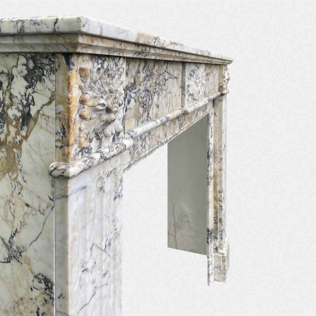 19th Century French Antique Louis XVI Style Marble Fireplace Mantel For Sale