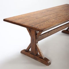 French Antique Oak Trestle Farm or Dining Table with an x Shaped Base, C 1890