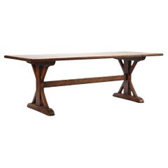 French Antique Oak Trestle Farm or Dining Table with an x Shaped Base, C 1890