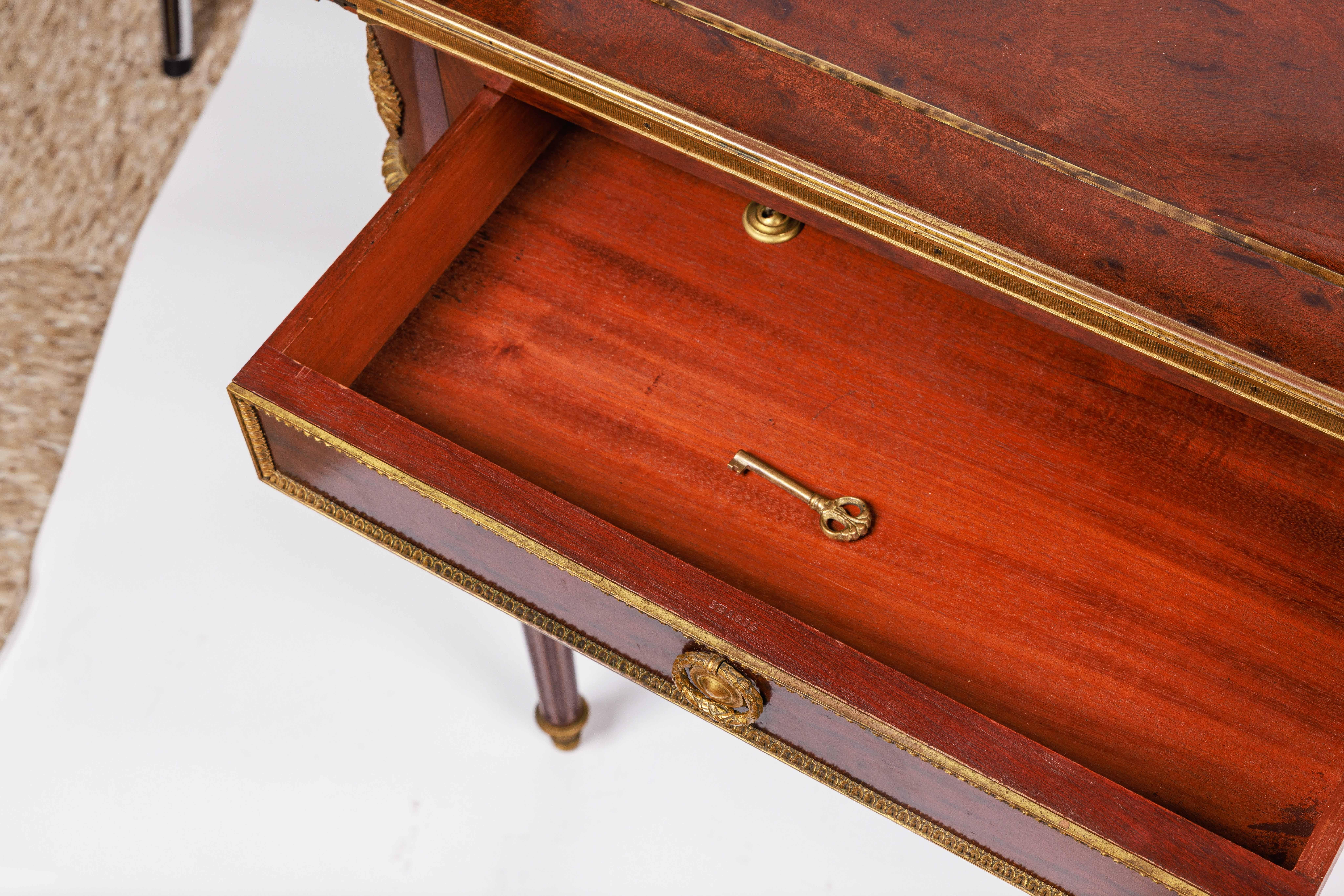 Bronze French Antique Ormolu-Mounted Mahogany Envelope Games Card Table, C. 1870