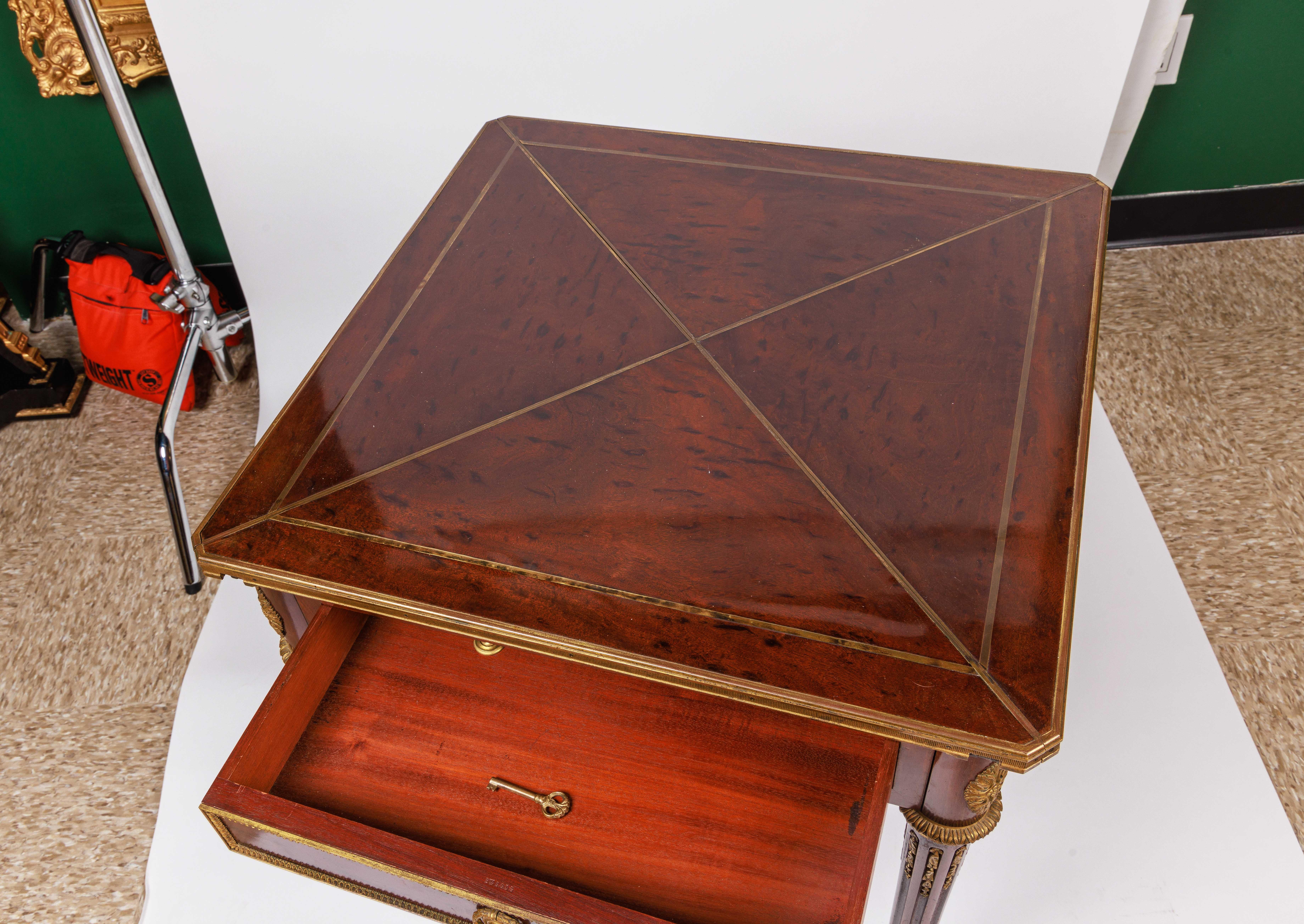 French Antique Ormolu-Mounted Mahogany Envelope Games Card Table, C. 1870 1