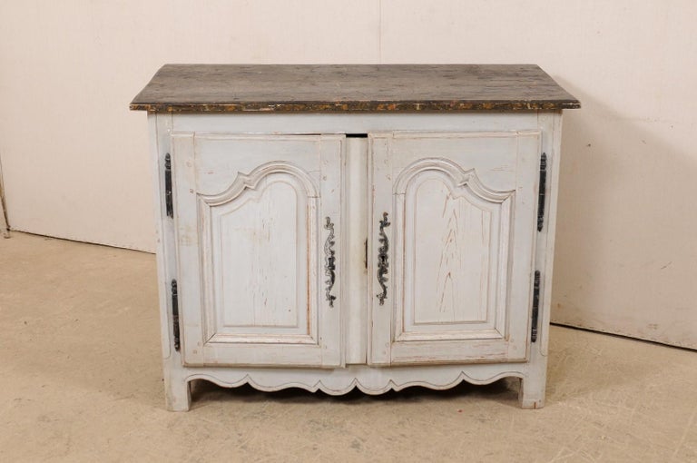 A French Antique TwoDoor Buffet w/Scalloped Skirt, Pale Gray