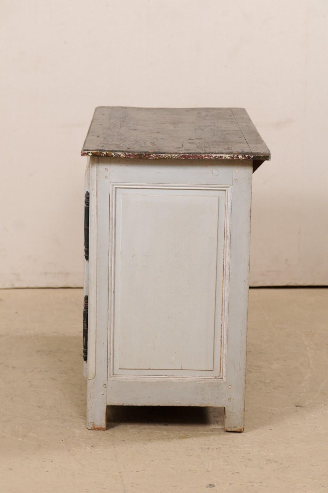 A French Antique Two-Door Buffet Cabinet w/Scalloped Skirt, Pale Gray In Good Condition For Sale In Atlanta, GA