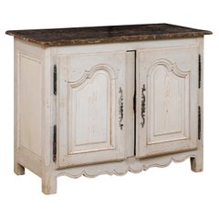 A French Antique Two-Door Buffet Cabinet w/Scalloped Skirt, Pale Gray