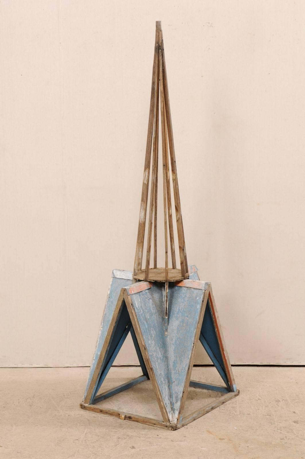 A French painted metal and wood spire from the late 19th-early 20th century. This French turn of the century spire features its original old paint over zinc with wood trim and top. This impressive antique spire, standing at over 5 feet tall would