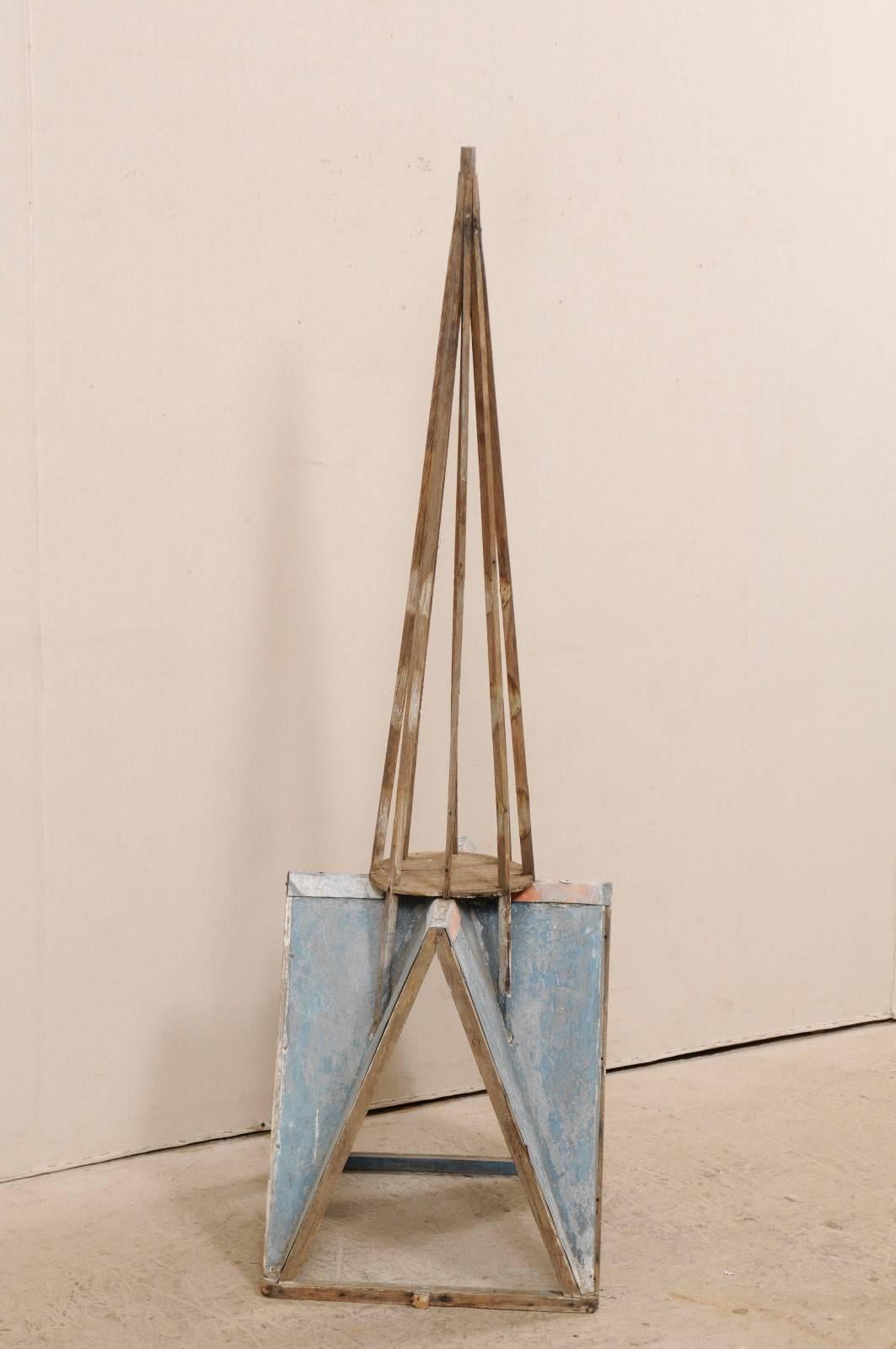 A 5 FT Tall French Architectural Painted Zinc Spire w/Original Soft Blue Paint In Good Condition In Atlanta, GA