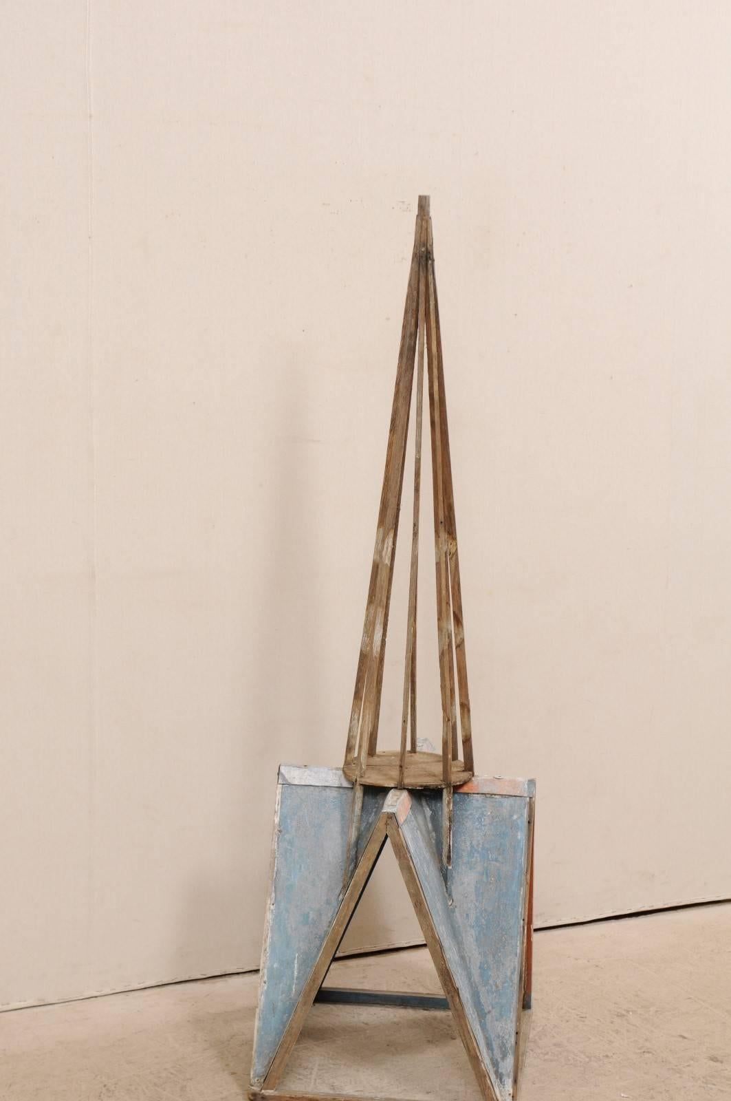 Metal A 5 FT Tall French Architectural Painted Zinc Spire w/Original Soft Blue Paint