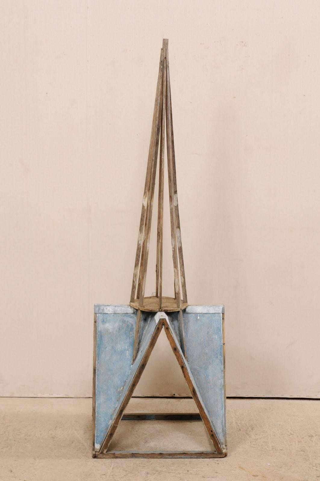 A 5 FT Tall French Architectural Painted Zinc Spire w/Original Soft Blue Paint 2