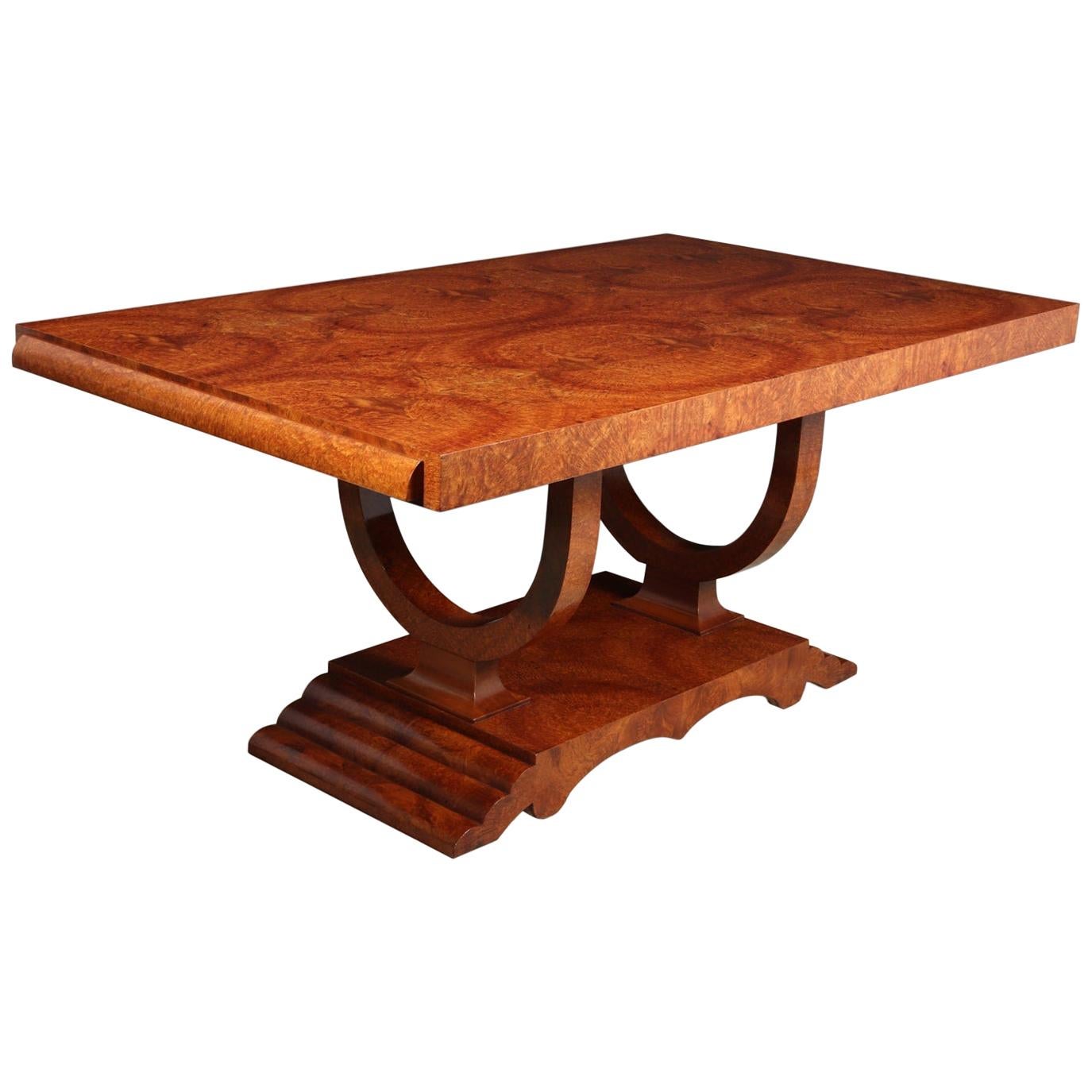 French Art Deco Amboyna Extending Dining Table, circa 1930 For Sale