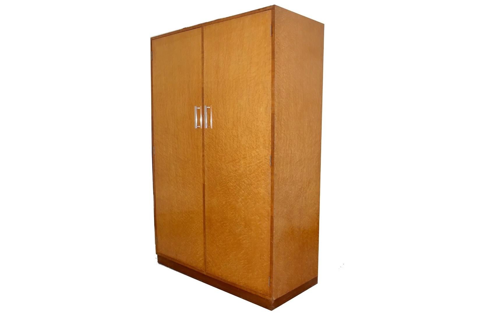 French Art Deco Birds Eye Maple Double Wardrobe, C1930 In Good Condition For Sale In Barnstaple, GB