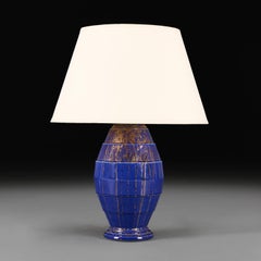 A French Art Deco Blue and Gold Drip Glaze Vase as a Lamp