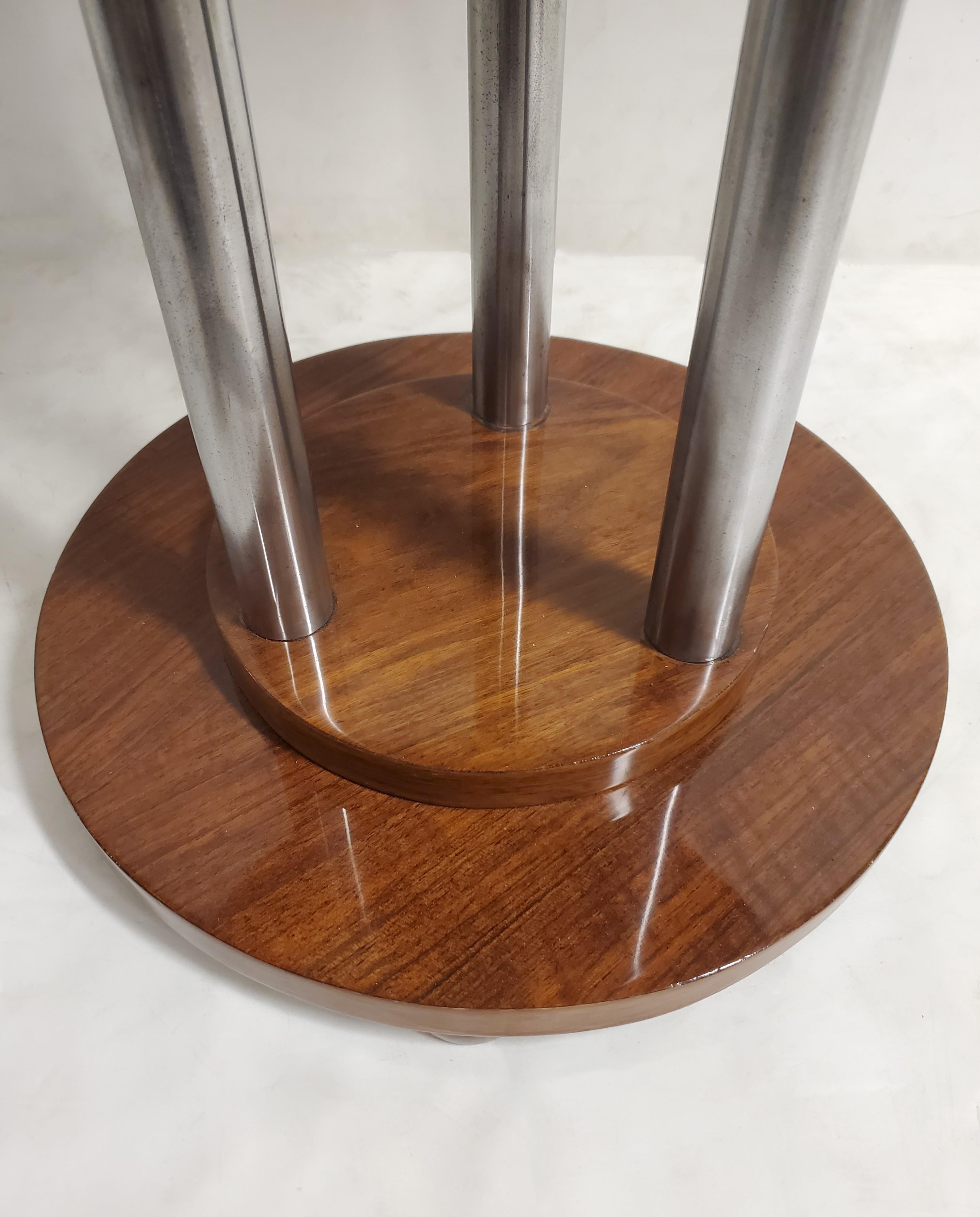 Nickel French Art Deco Book Matched, Fully Figured Walnut and Metal End / Side Table