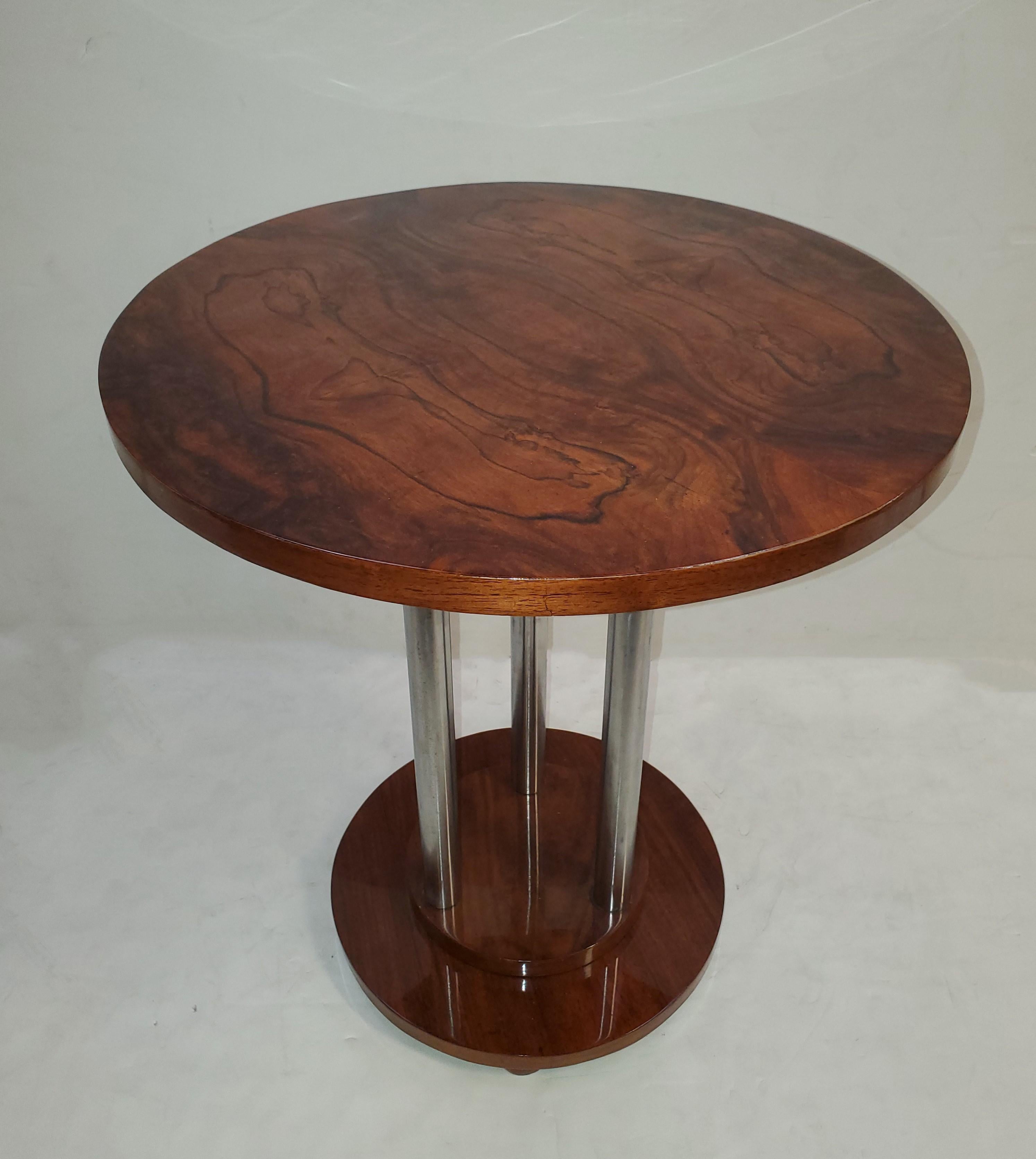 French Art Deco Book Matched, Fully Figured Walnut and Metal End / Side Table 4