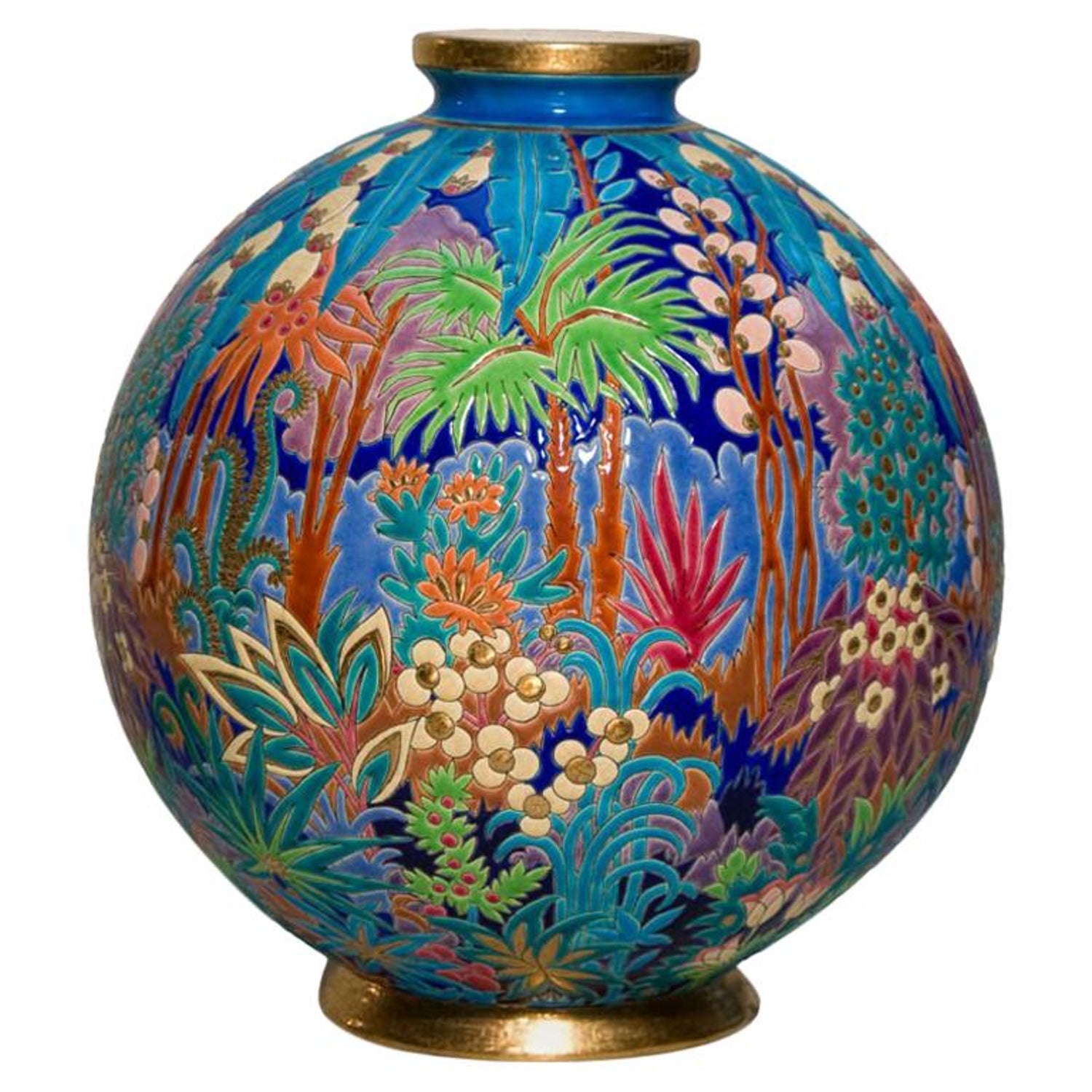 A French Art Deco "Boule de Coloniale" Ceramic Vase by, Longwy For Sale at  1stDibs