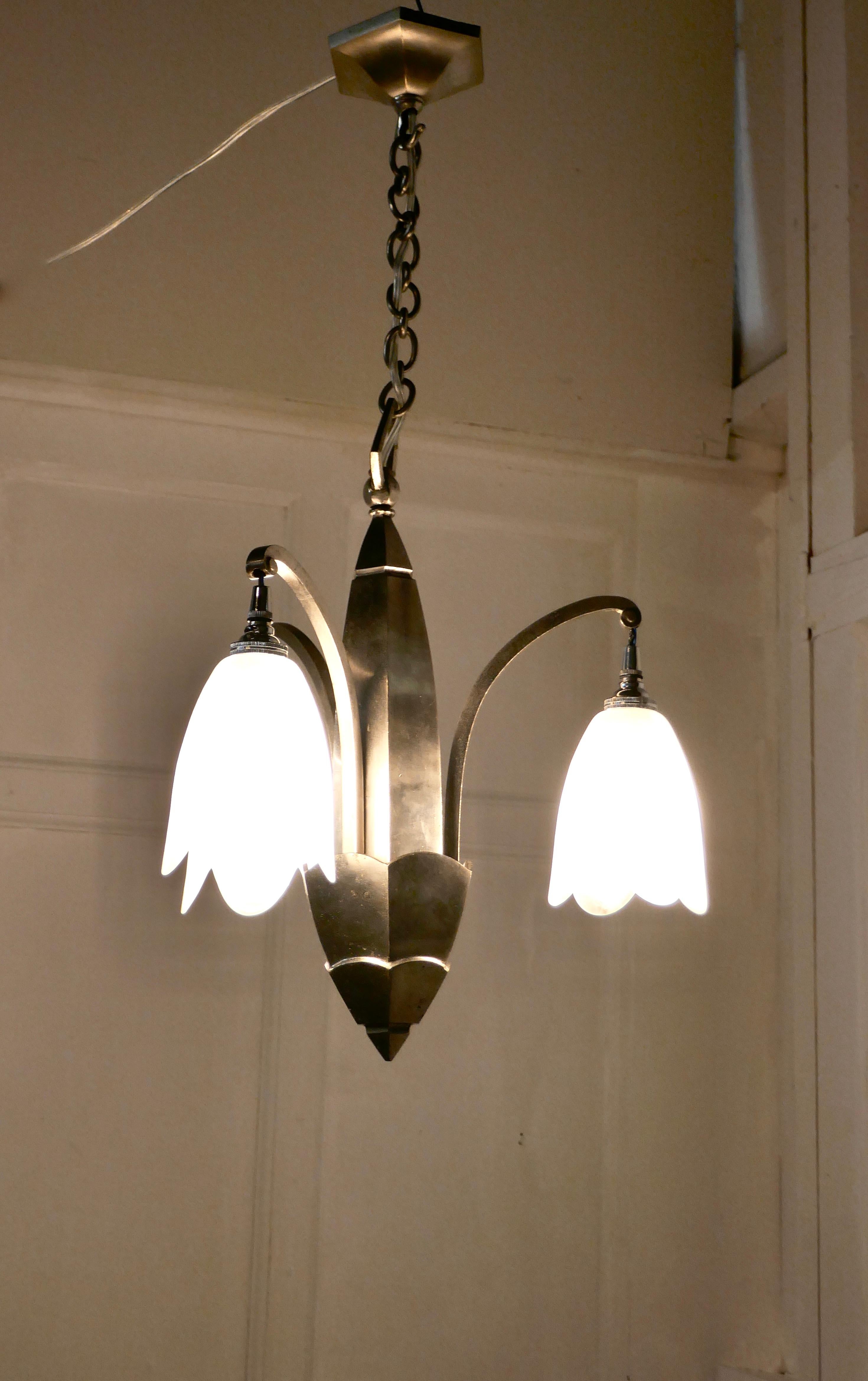 Large French Art Deco Chrome Ceiling Pendant For Sale 3
