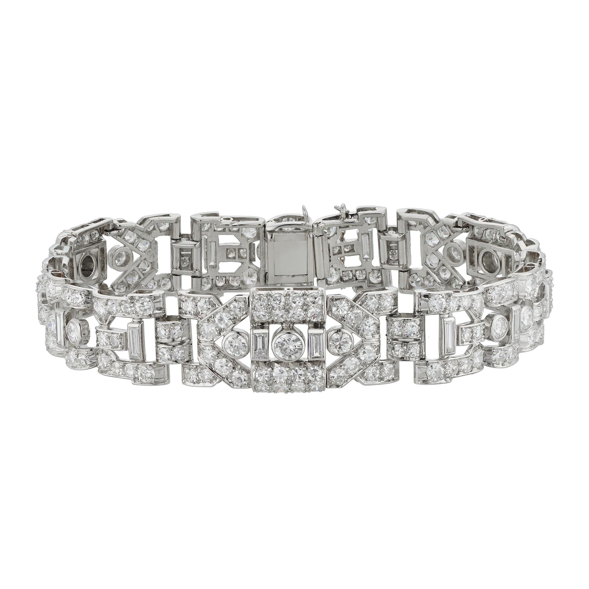 Art Déco Bracciale francese Art Deco in platino con diamanti in vendita