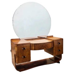 French Art Deco Figured Walnut “U” Base Dressing Table