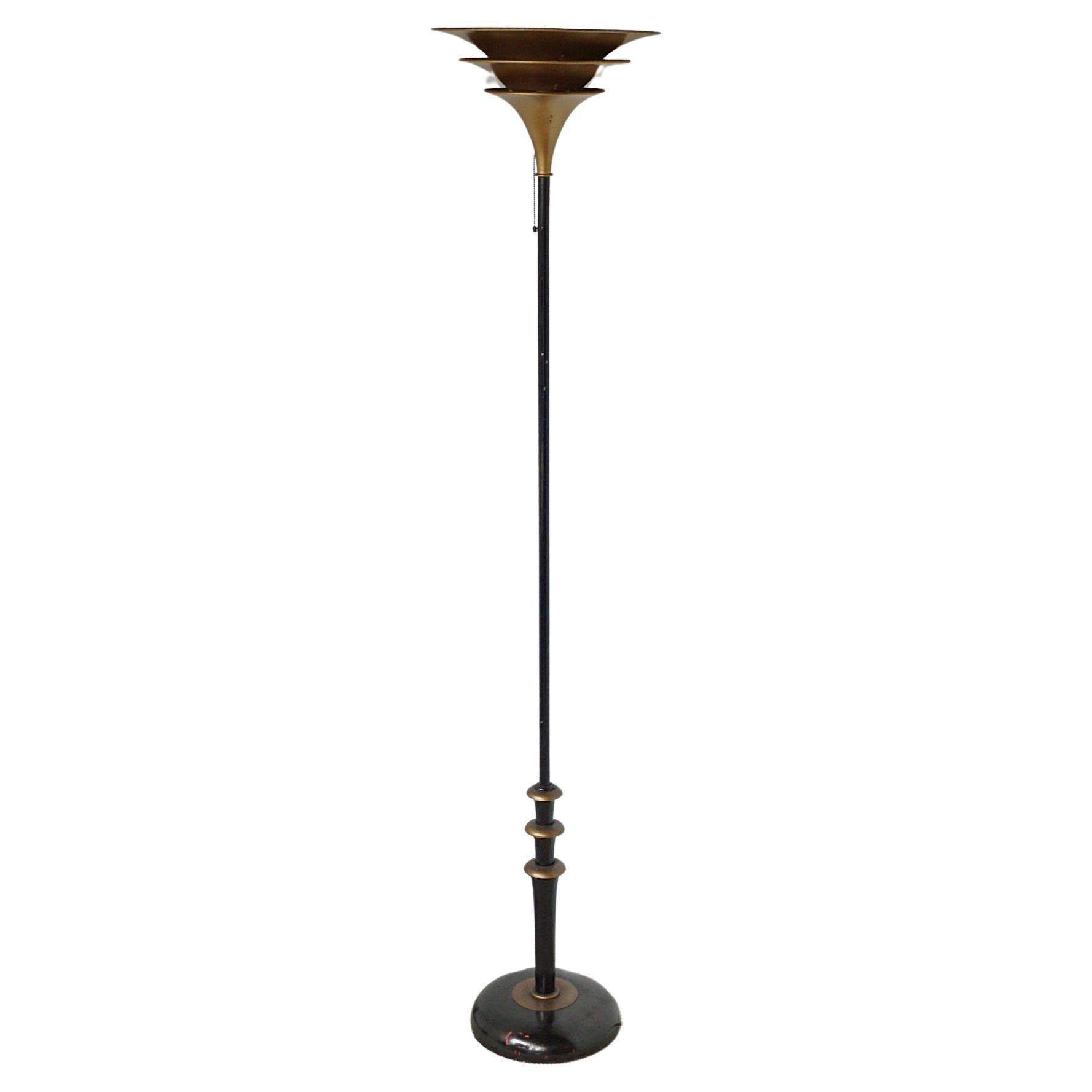 A French Art Deco Gilt Brass and Enamel Uplighter For Sale