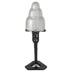A French Art Deco Lamp by Edgar Brandt with Waterfall Sabino Shade