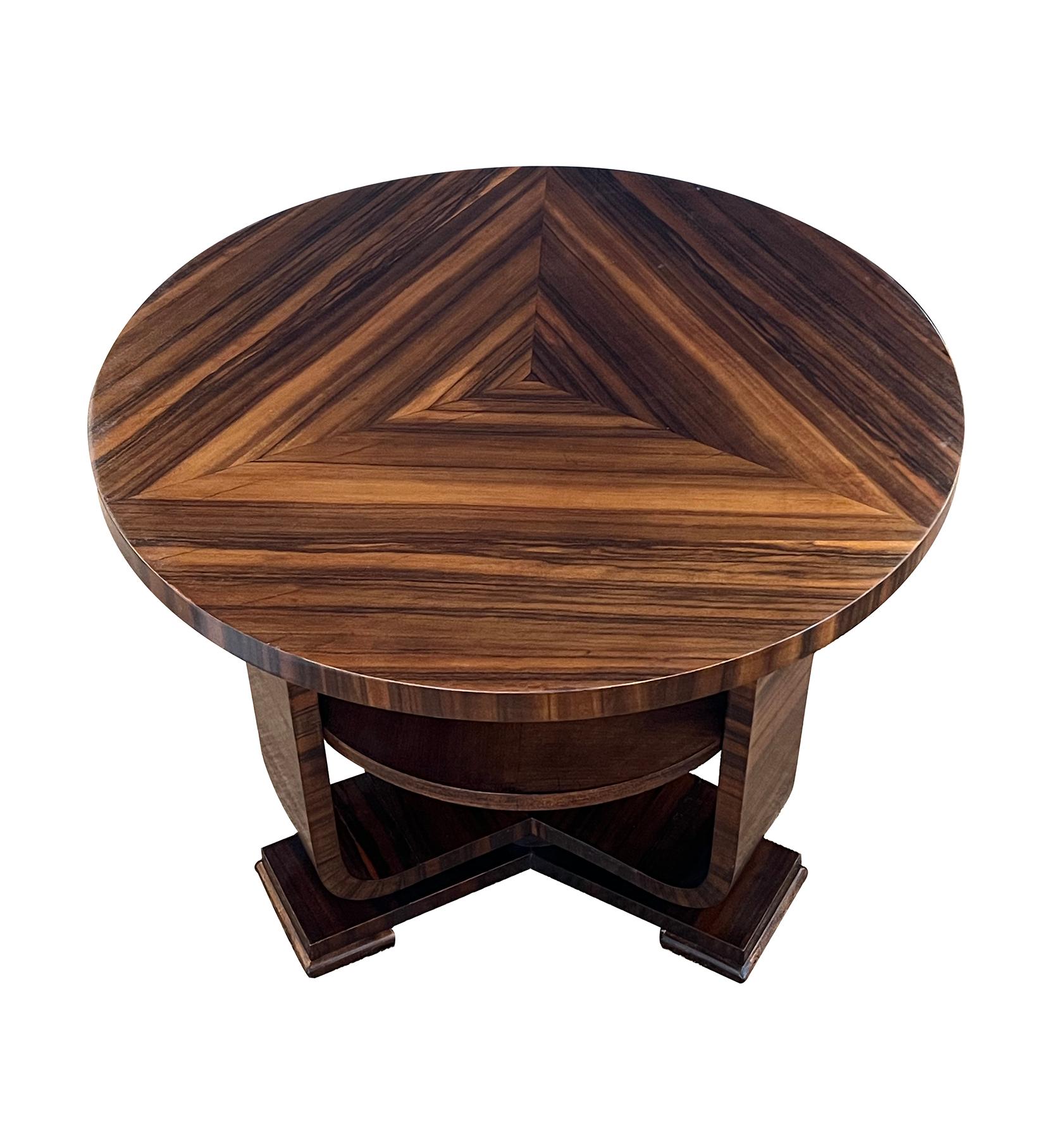 Art déco Table d'appoint circulaire en placage d'ébène de Macassar de style Art Déco français en vente