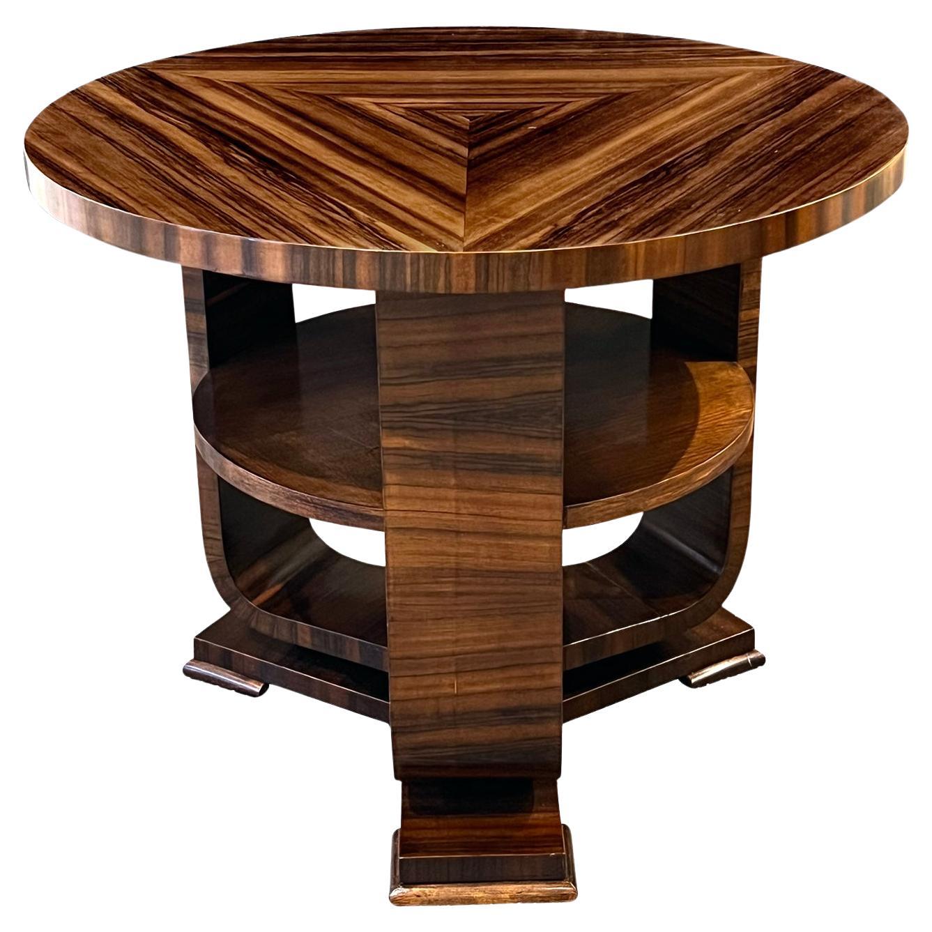 Table d'appoint circulaire en placage d'ébène de Macassar de style Art Déco français