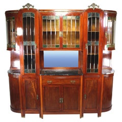 Antique A French Art-Deco Mahogany, Stained-Glass and Gilt-Bronze Mounted Buffet Server