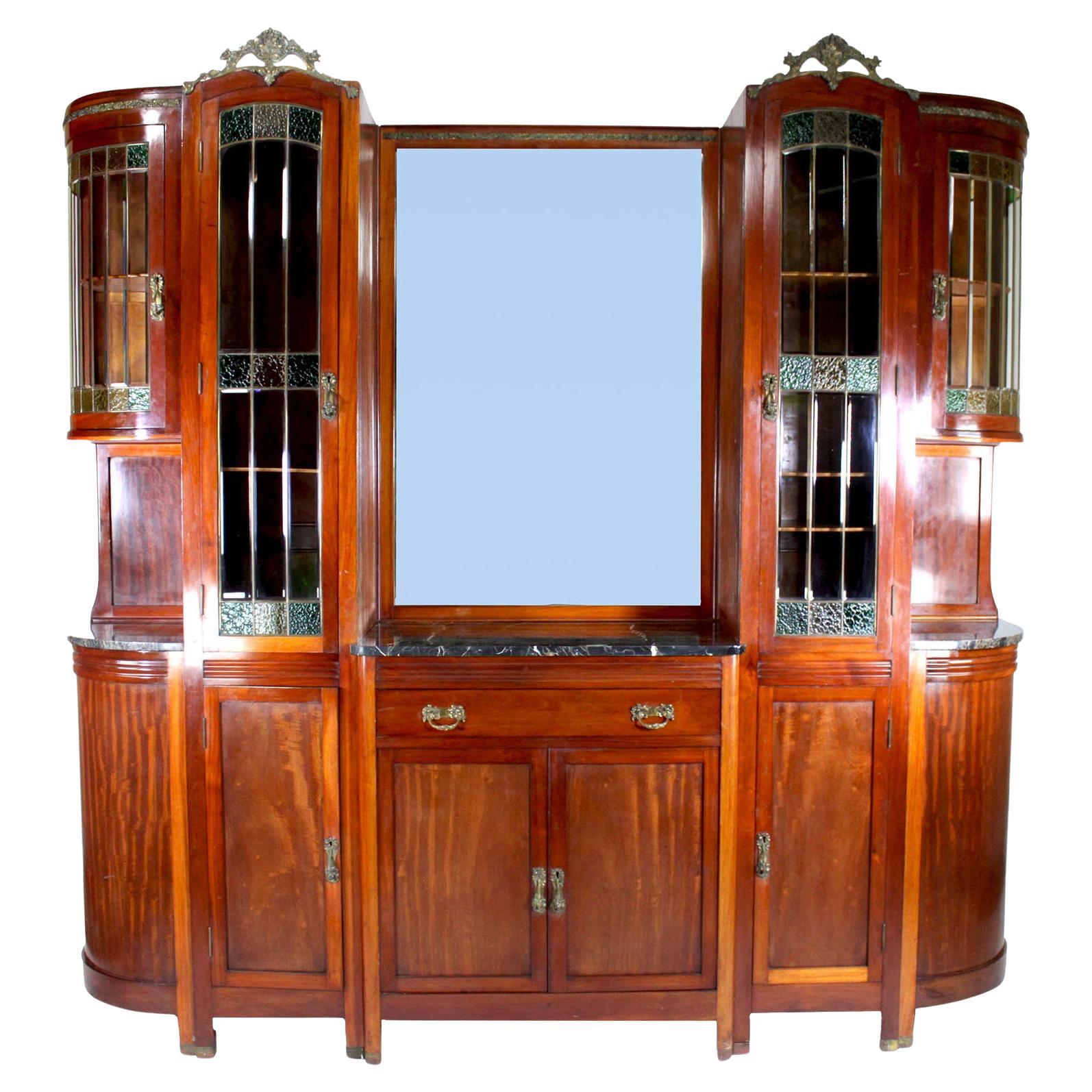 A French Art-Deco Mahogany, Stained-Glass and Gilt-Bronze Mounted Buffet Server