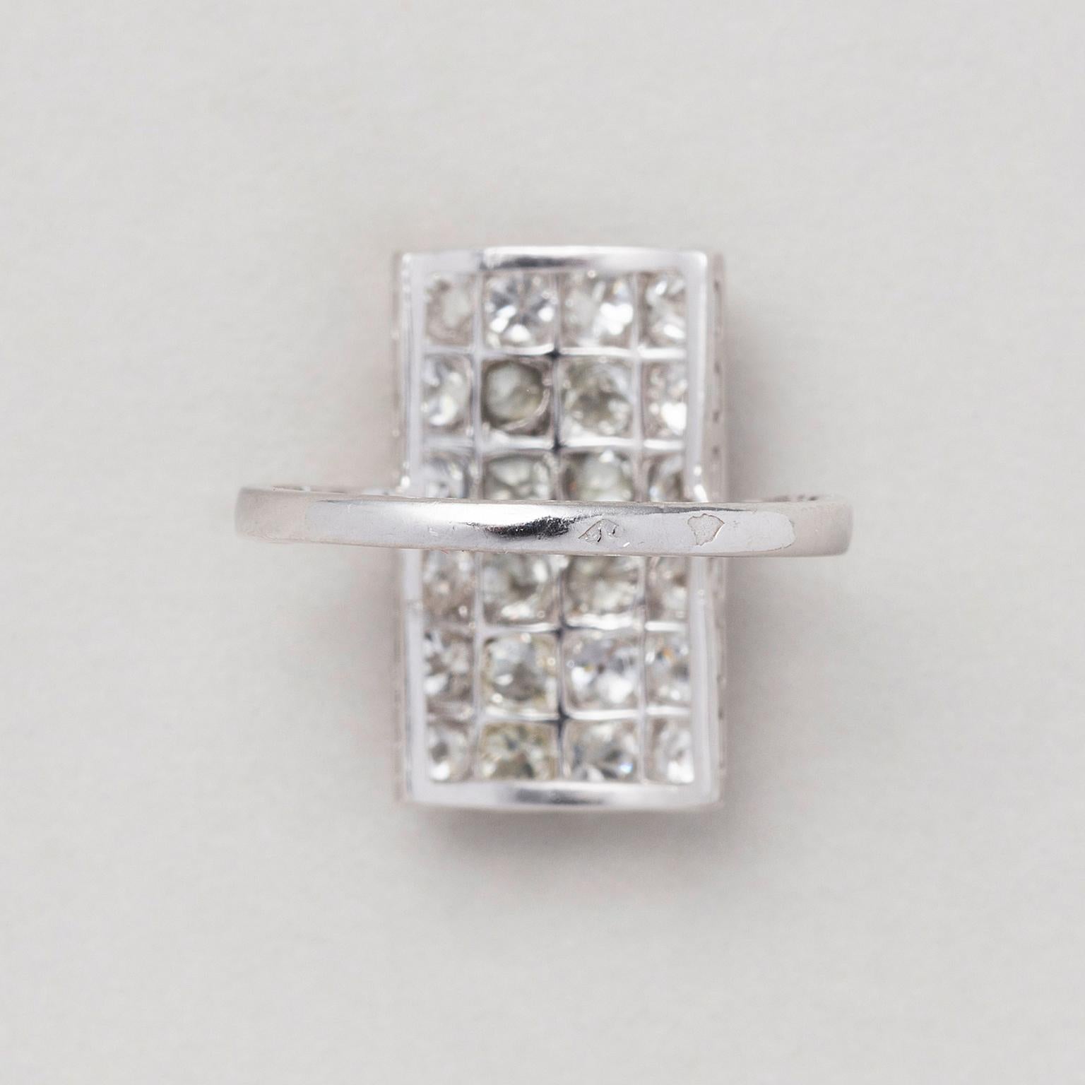 Women's or Men's A French Art Deco Platinum and Diamond Panel Ring For Sale