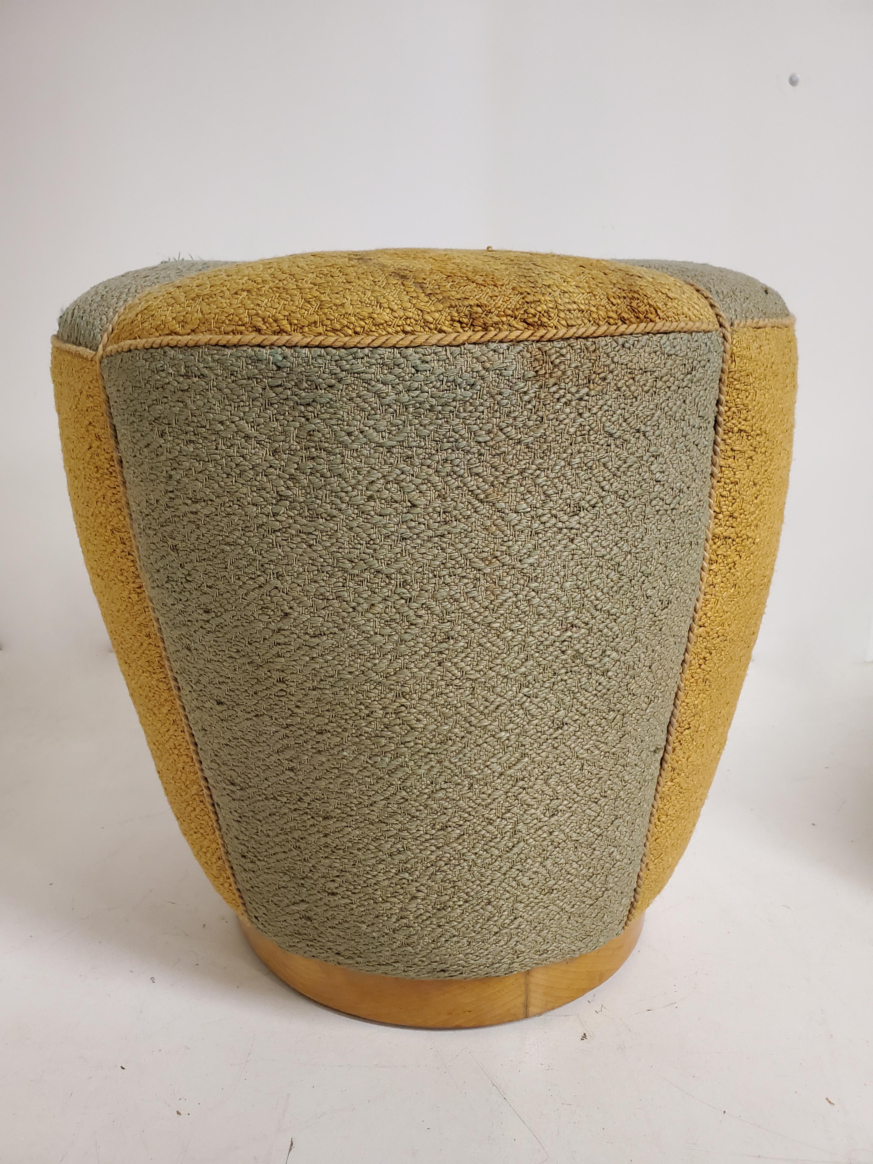 Upholstery Art Deco Pouf Upholstered in Original Fabric - Jindrich Halabala 