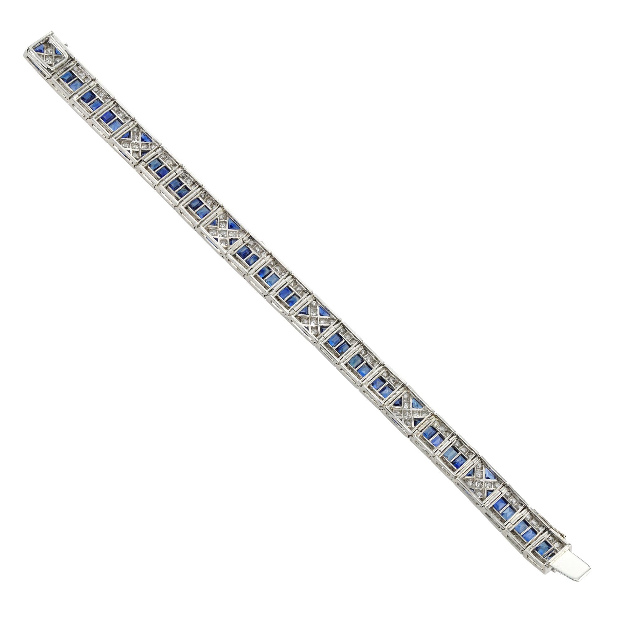 Bracciale francese Art Déco con zaffiro e diamanti In condizioni buone in vendita a London, GB