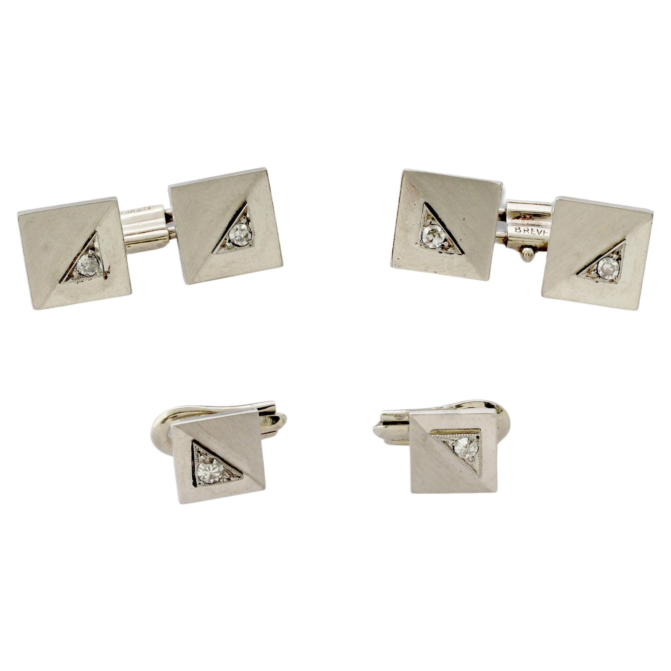French Art Deco Set of Cufflinks & Studs For Sale