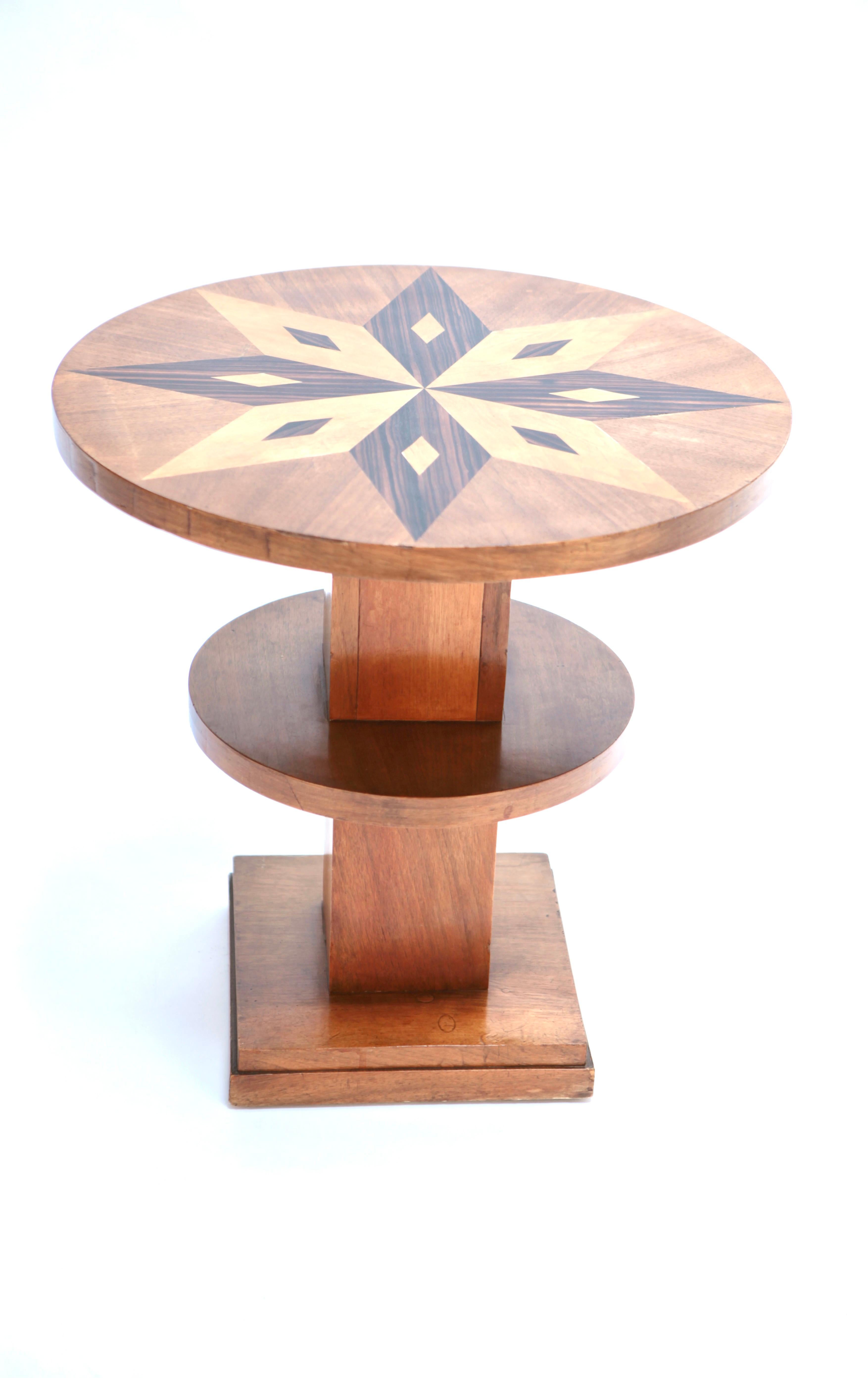 Oak A French Art Deco Side Table, Wood Inlayed & Veneer, France 1930s For Sale