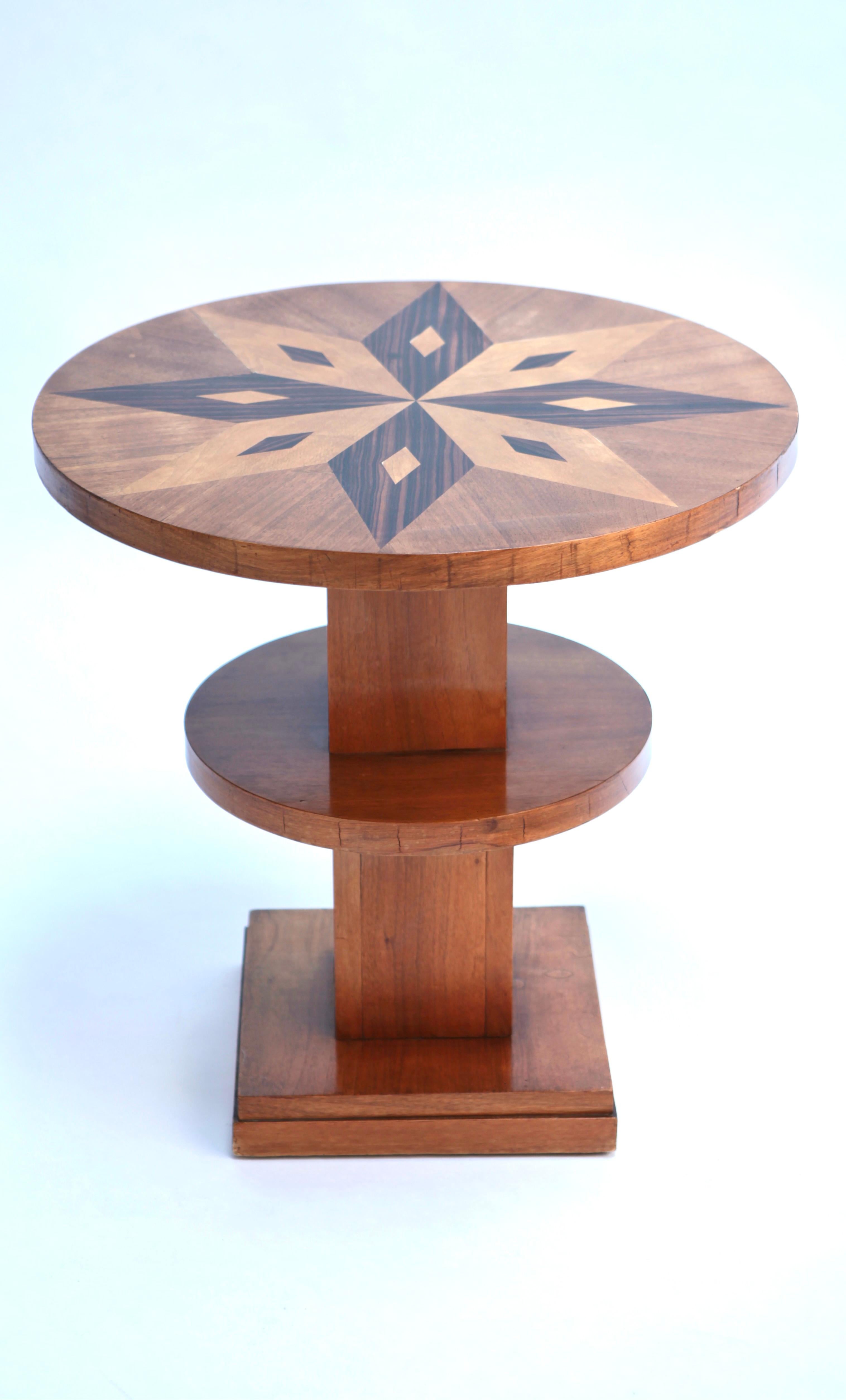 A French Art Deco Side Table, Wood Inlayed & Veneer, France 1930s For Sale 3