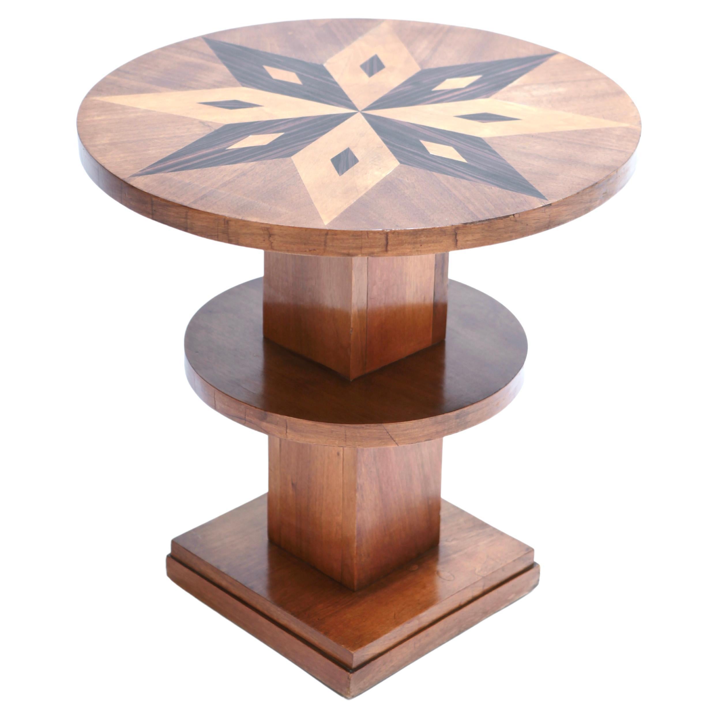 A French Art Deco Side Table, Wood Inlayed & Veneer, France 1930s For Sale