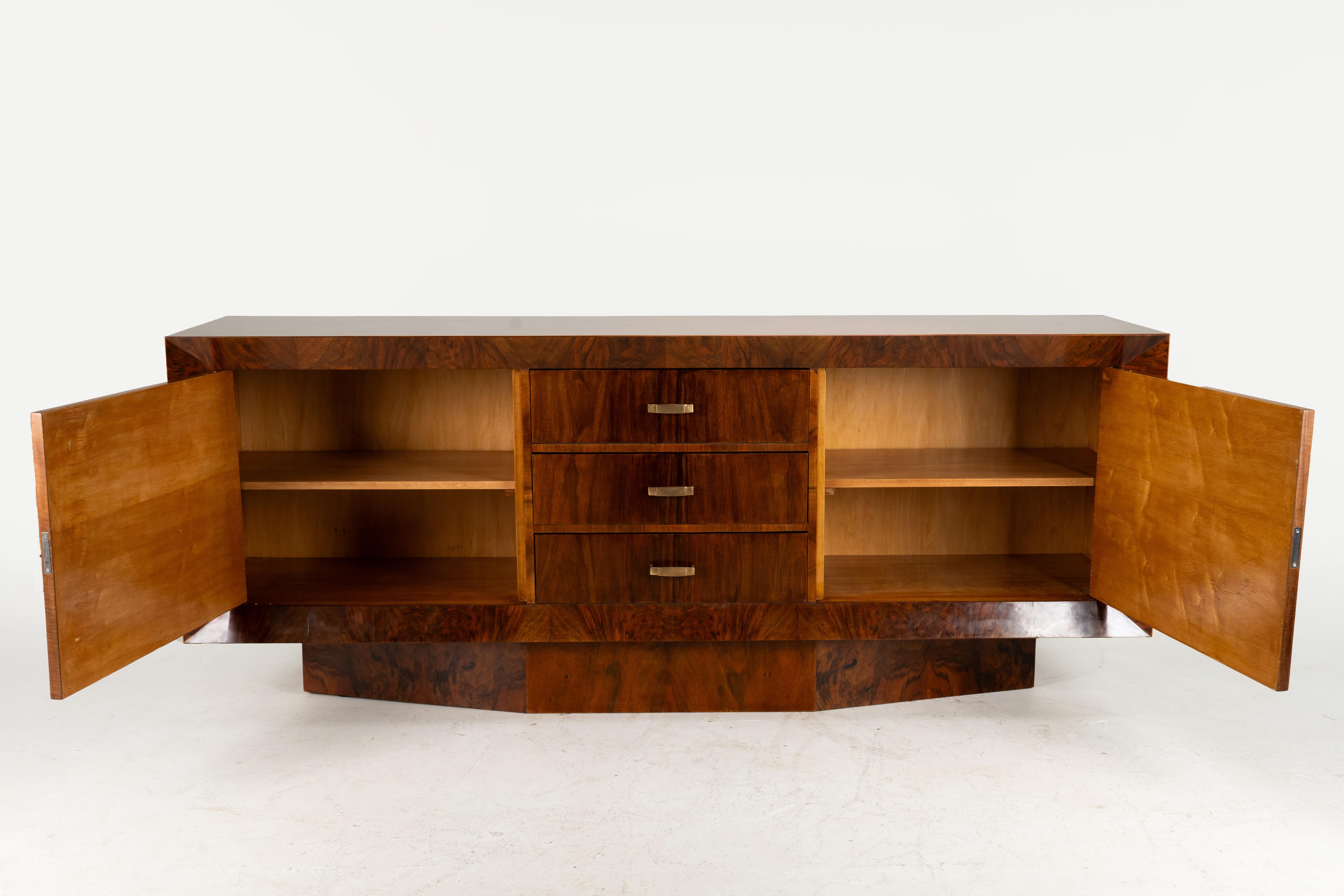 Art Déco A French Art Deco Sideboard with Beveled Front and Three Drawers in vendita