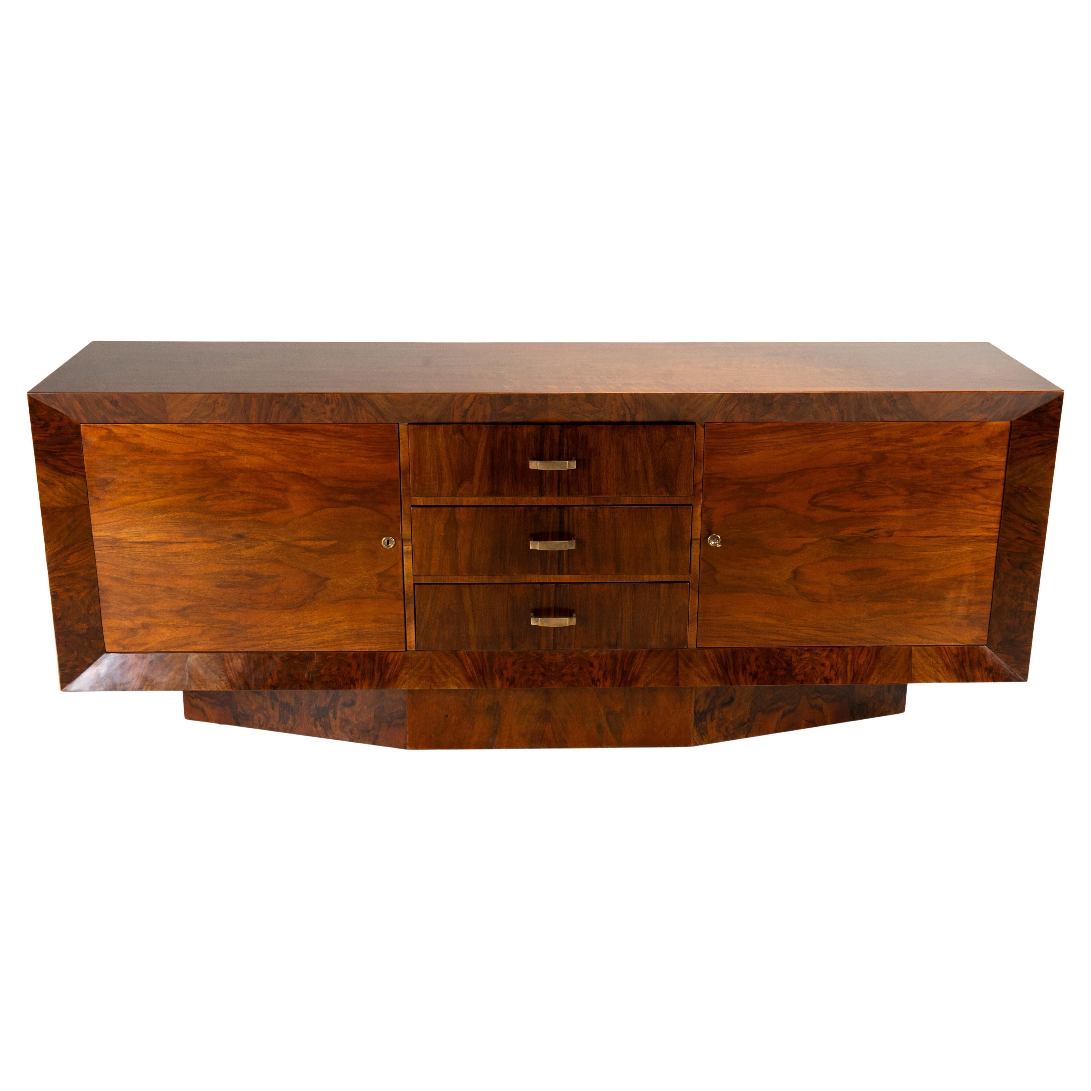 A French Art Deco Sideboard with Beveled Front and Three Drawers in vendita